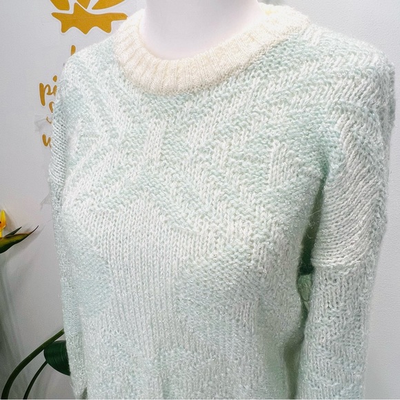 VINTAGE HEAD Sportswear Wool Blend 80’s 90’s Ski Sweater Mint Green Cream Medium - Picture 4 of 13